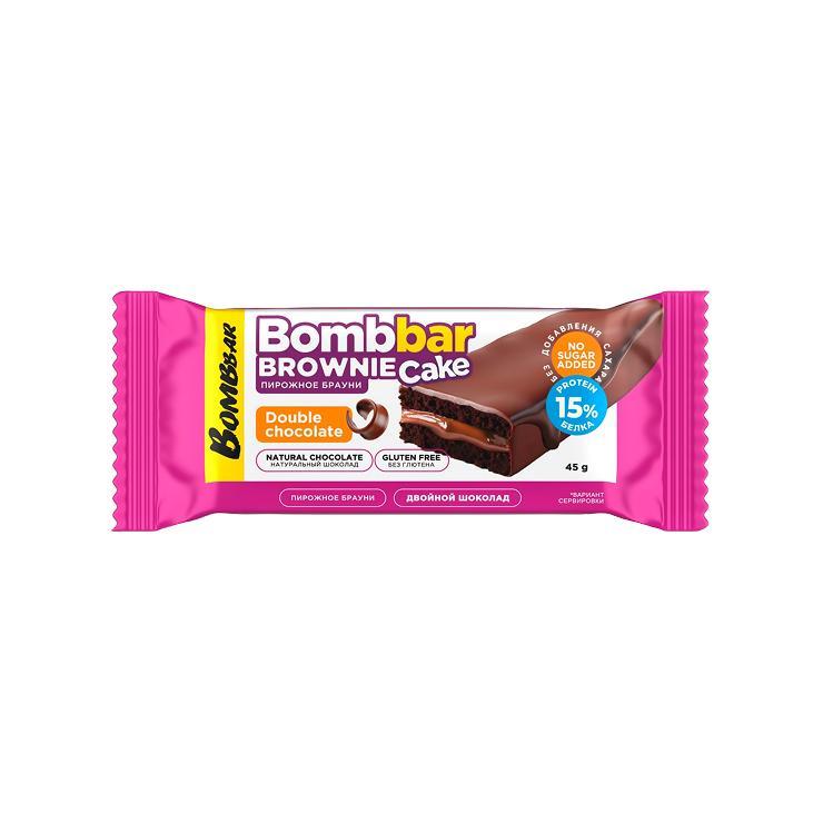 Пирожное Bombbar Brownie cake брауни двойной шоколад протеиновое 45 гр., флоу-пак