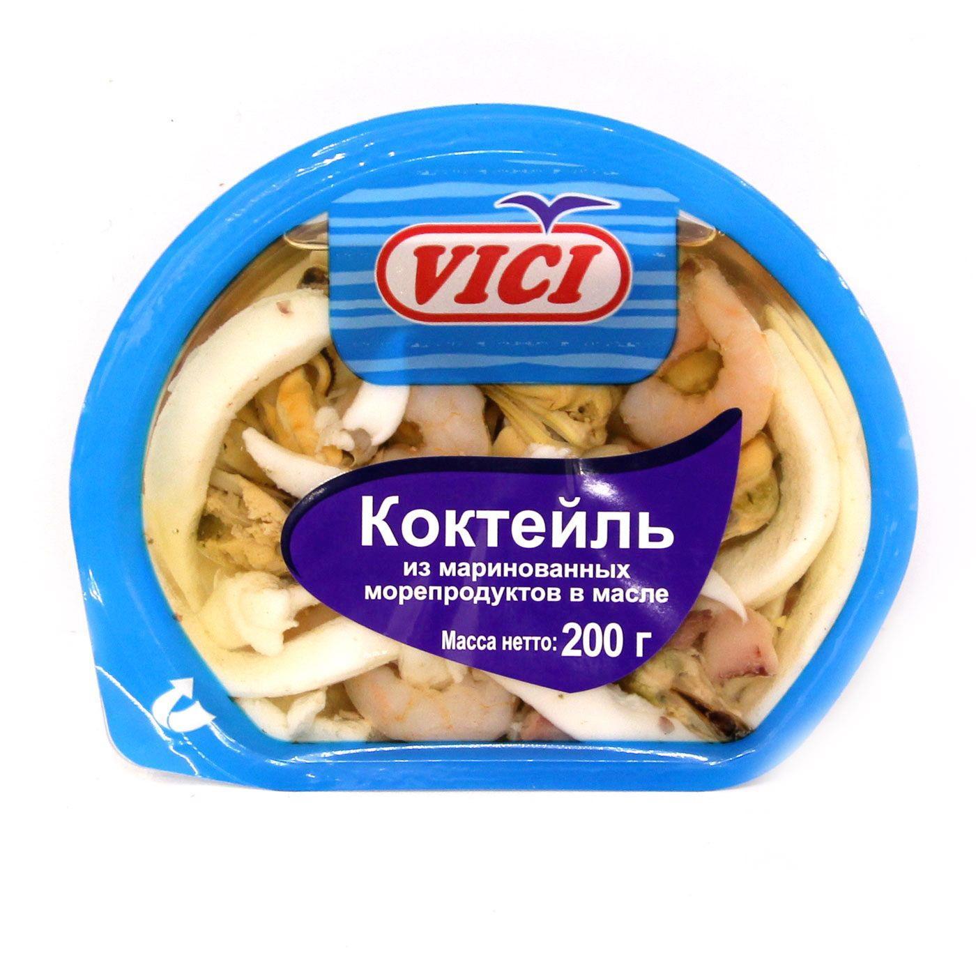 Коктейль Vici из маринованных морепродуктов в масле 200 гр., пластиковый контейнер