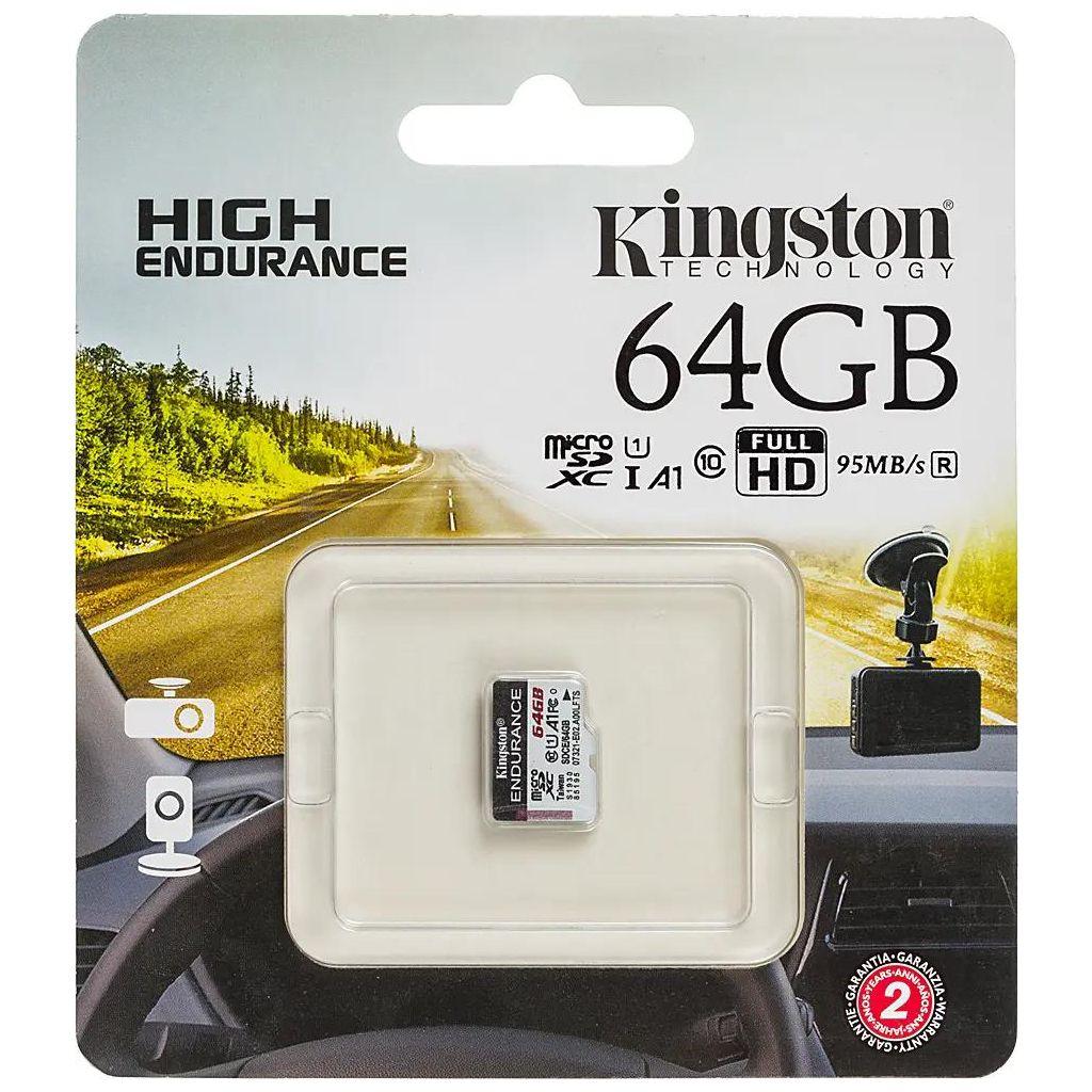 Карта памяти microSDXC UHS-I U1 Kingston High Endurance 64 ГБ, 95 МБ/с, Class 10, SDCE/64GB, 1 шт., без адаптера