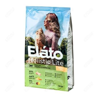 Корм для взрослых кошек сухой Elato Holistic Lite для красивой и здоровой шерсти с курицей и индейкой 1,5 кг., пакет