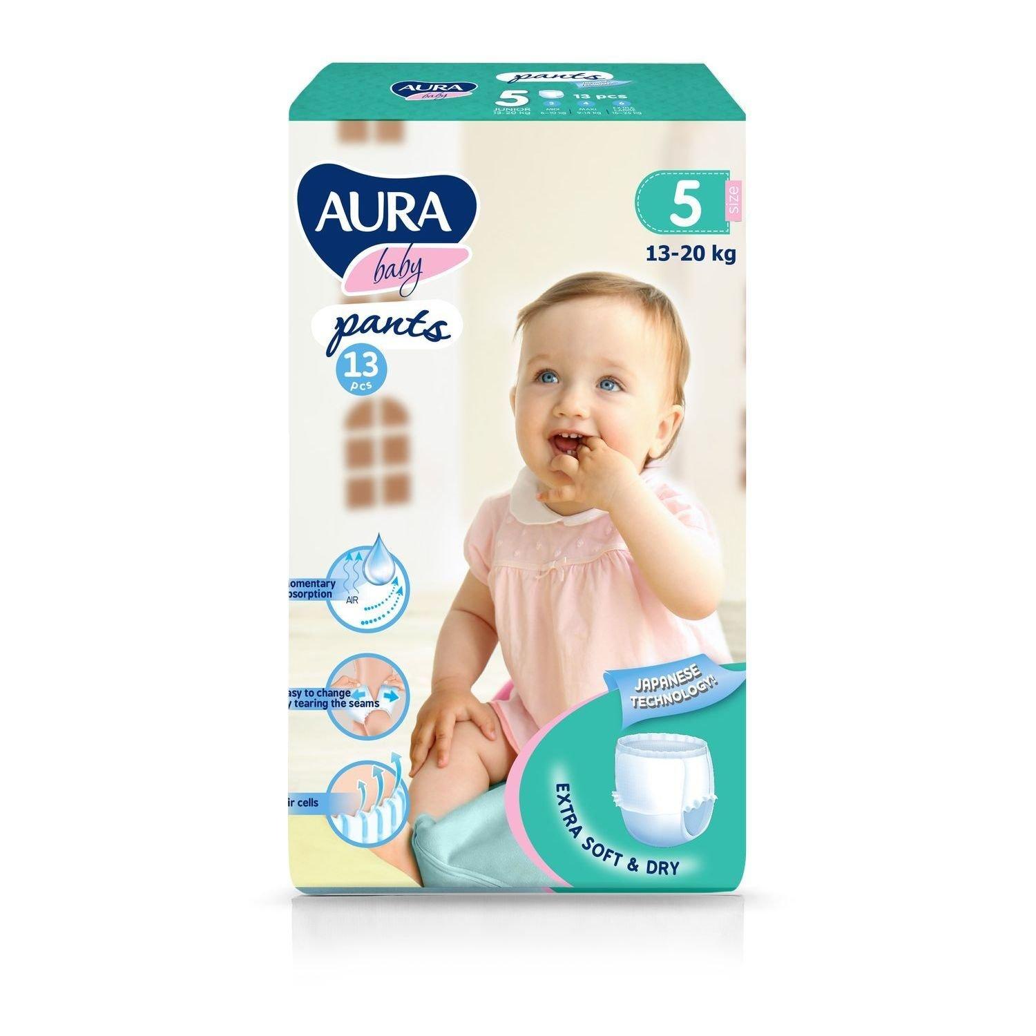 Подгузники Aura, для детей Baby одноразовые, 5/XL 11-25 кг, 13 шт., 350 гр., картон