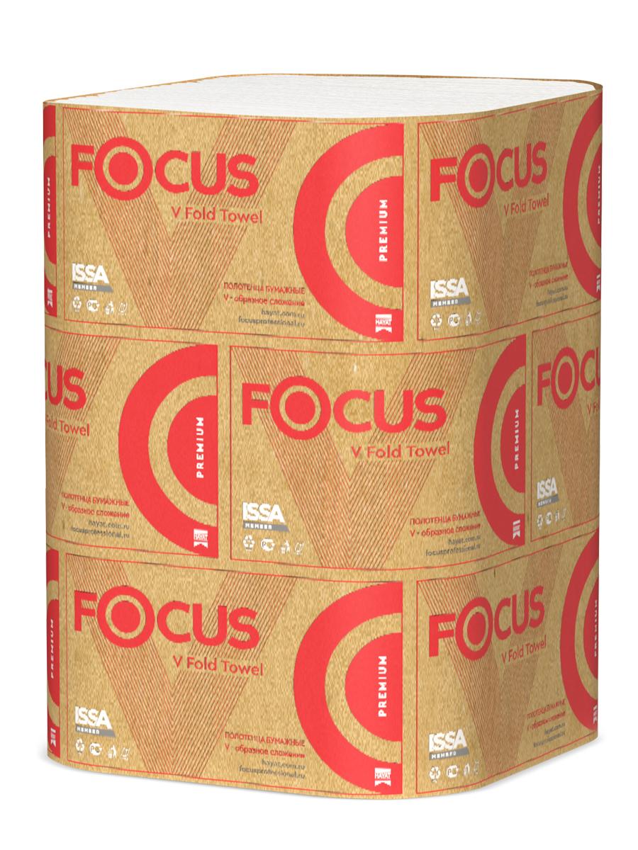 Полотенца бумажные Focus Premium для диспенсеров 230х205 мм 2-слойные V-сложение Россия белый целлюлоза, пакет