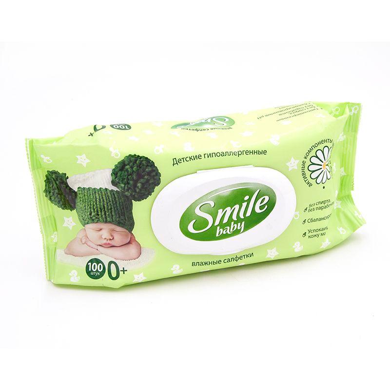 Влажные салфетки 100 шт., Smile Baby Newborn, 564 гр., пластиковый пакет