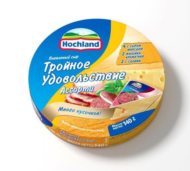 Сыр Hochland плавленый Ассорти тройное удовольствие, 140 гр., картон