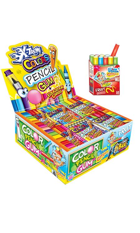Жевательна резинка карандаш Johny Bee Color Pencil Gum с эффектом пудры 35 гр., картон