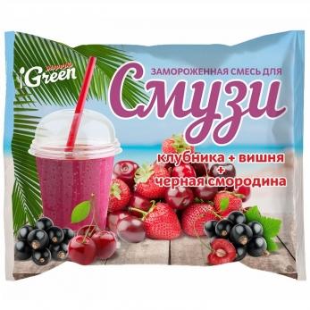 Смесь Морозко Green для смузи клубника вишня и черная смородина, 300 гр., флоу-пак
