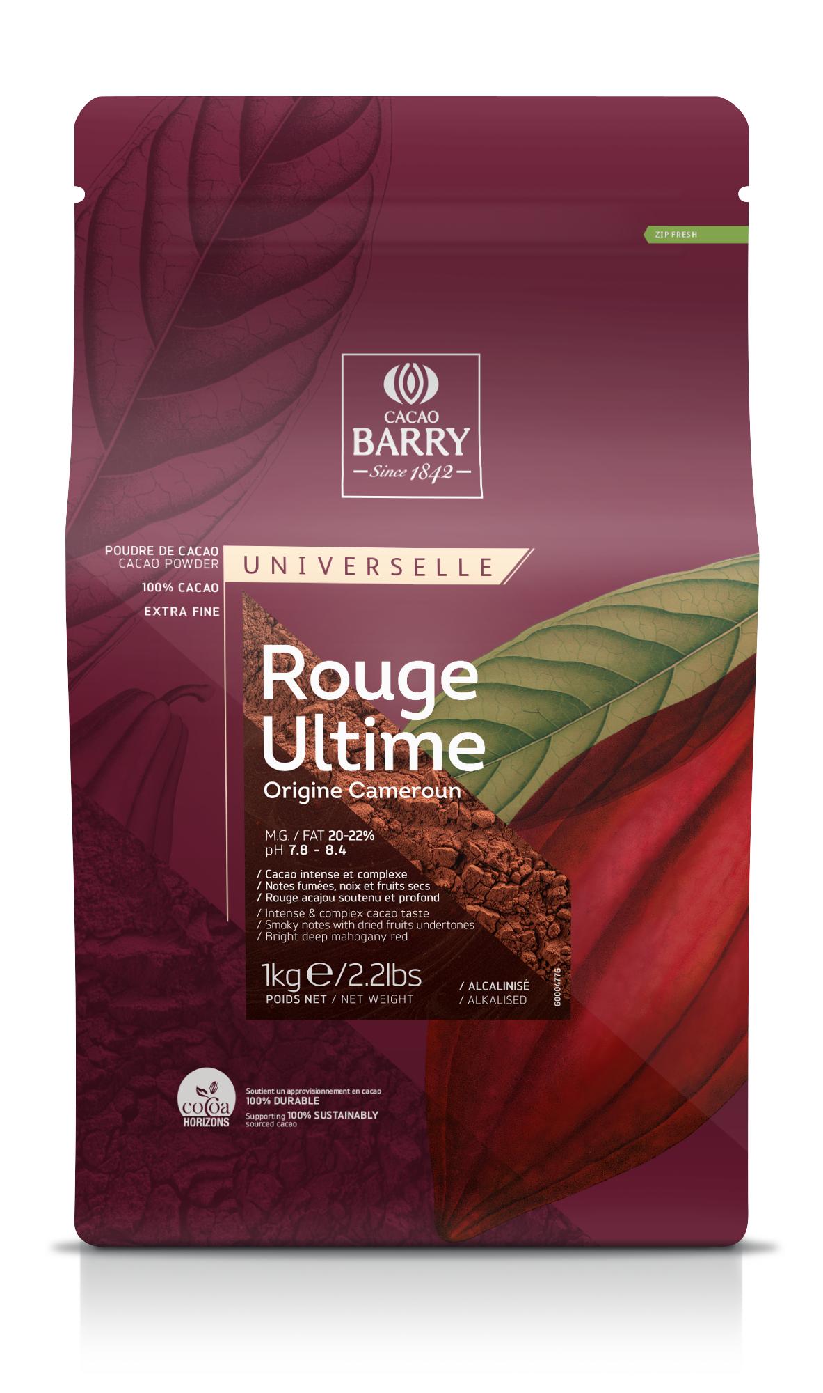 Какао-порошок Cacao Barry Rouge Ultime алкализованный с повышенным содержанием жира 1 кг., дой-пак