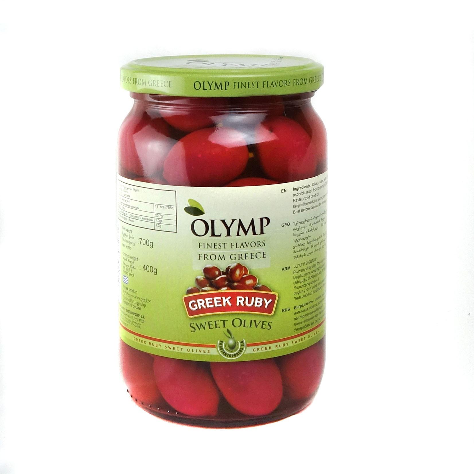 Оливки рубиновые Olymp сорт Халкидики, 400 гр., стекло