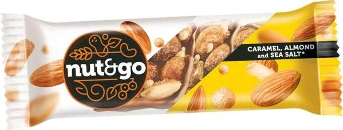 Батончик Nut&Go миндальный с карамелью, нугой и орехами 34 гр., флоу-пак