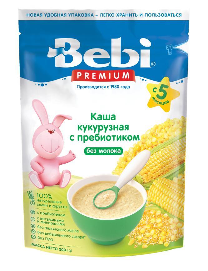 Каша Bebi Premium безмолочная Кукурузная c пребиотиком с 5 мес. , 200 гр., картон