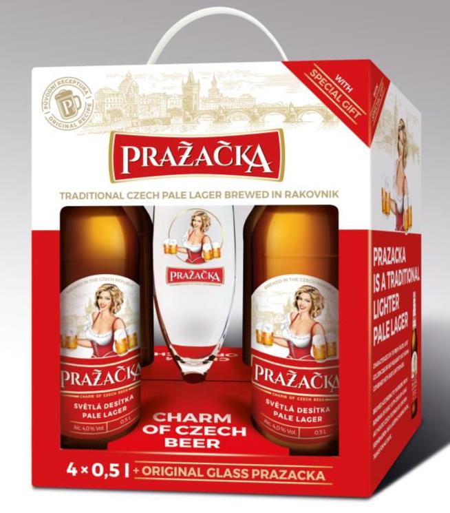 Набор пива Prazacka, 4% Светлое Фильтрованное, Чехия, 500 мл., подарочная упаковка