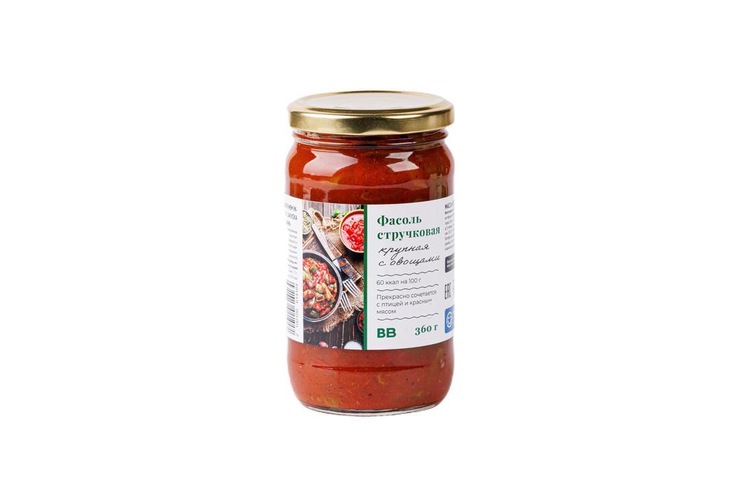 Фасоль стручковая крупная, с овощами, Вкусвилл 360 гр., стекло