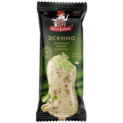 Мороженое Пестравка эскимо фисташка в белой глазури 70 гр., флоу-пак