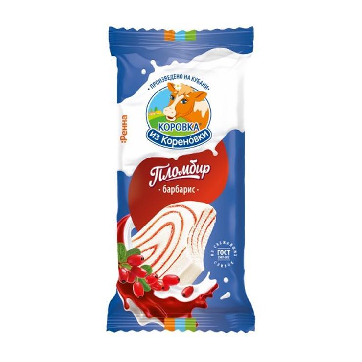 Мороженое эскимо Коровка из Кореновки спираль пломбир с барбарисом 55 гр., флоу-пак