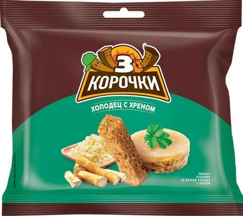 Сухарики 3 корочки ржаные холодец с хреном 40 гр., флоу-пак