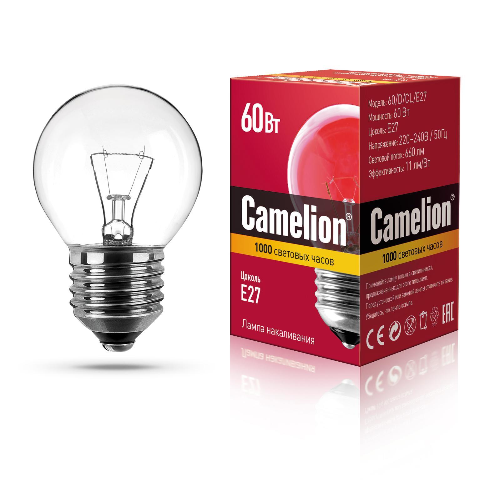 Лампа Camelion накаливания 60/D/CL/E27 сфера, картон