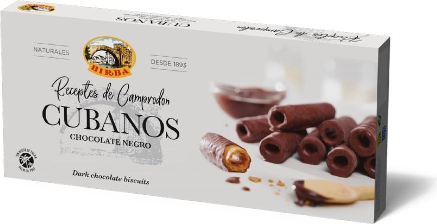 Вафельные трубочки Birba cubanos черный шоколад 90 гр., картон