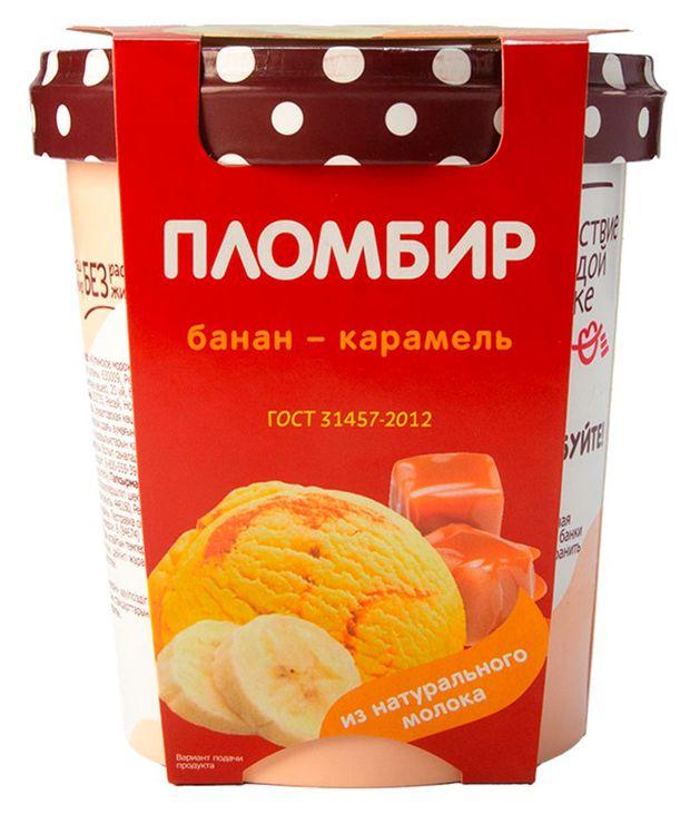 Мороженое Пестравка пломбир бaнановый с карамелью 12% 270 гр., ведро