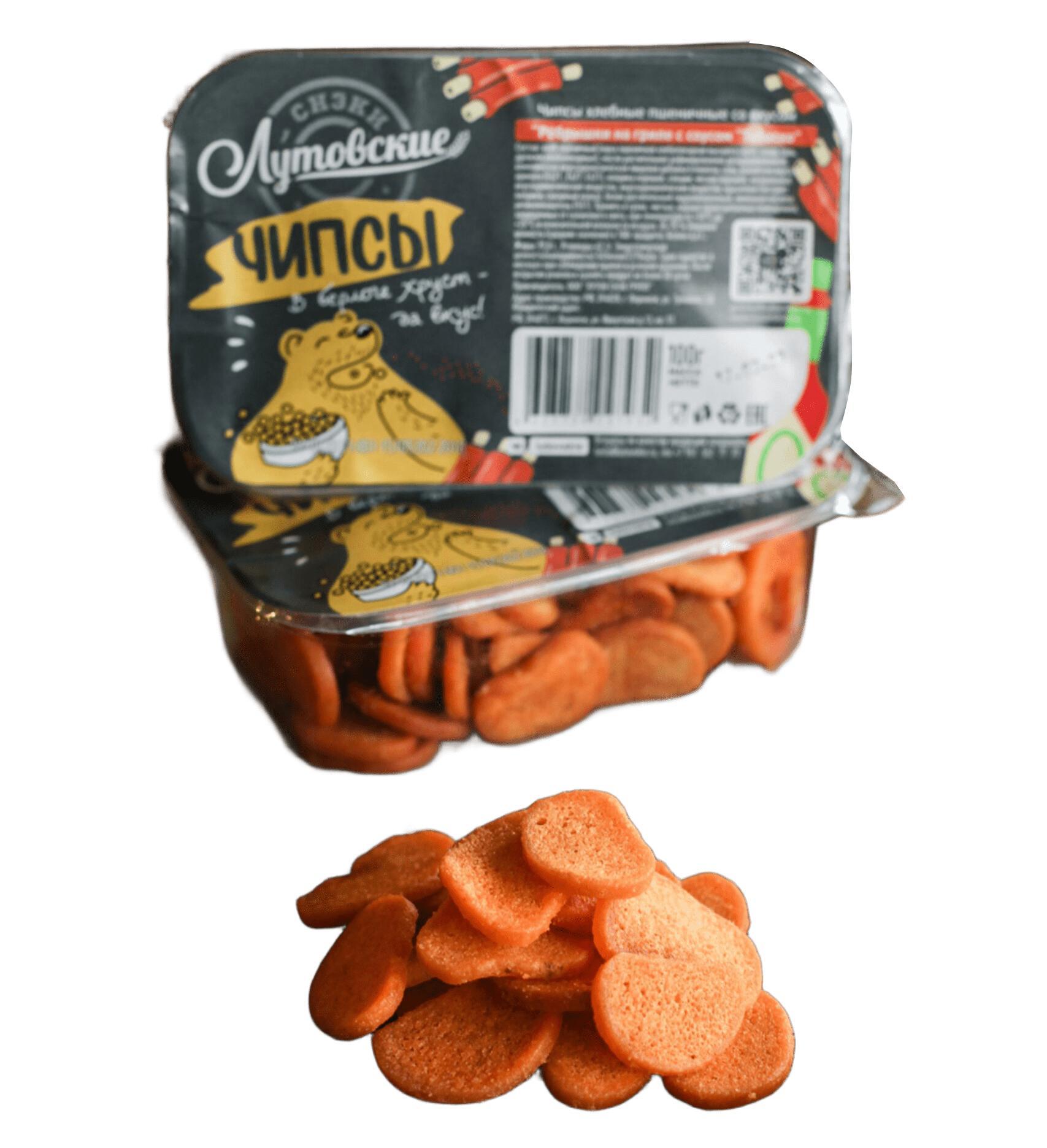 Чипсы хлебные Лутовские со вкусом Ребрышки на гриле с соусом табаско 100 гр., лоток