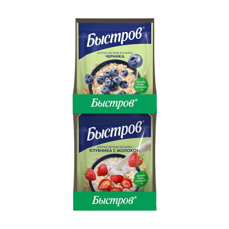 Хлопья овсянные Быстров клубника молоко черника 40 гр., саше