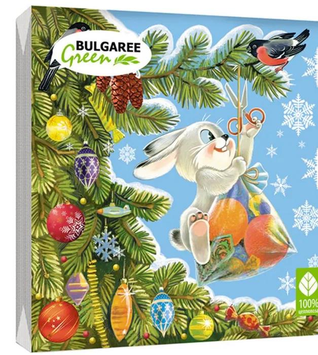 Бумажные салфетки Bulgaree Green 3-слойные 20 штук 33*33см Зима в подарках, целлофан