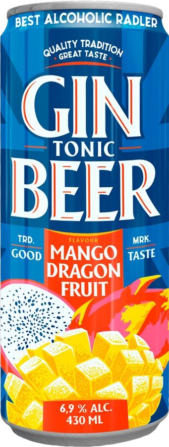 Напиток пивной Ginbeer Джин-Тоник-Питахайя-Манго светлый фильтрованный пастеризованный 6,9% 430 мл., ж/б