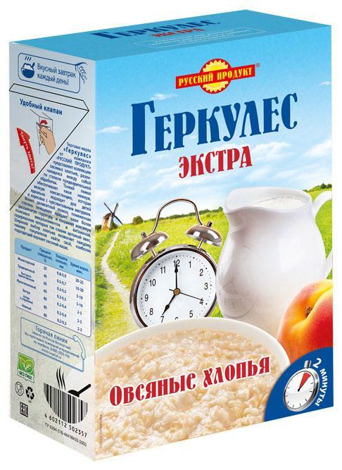 Геркулес Экстра овсяные хлопья быстрого приготовления, Русский продукт, 350 гр., картон