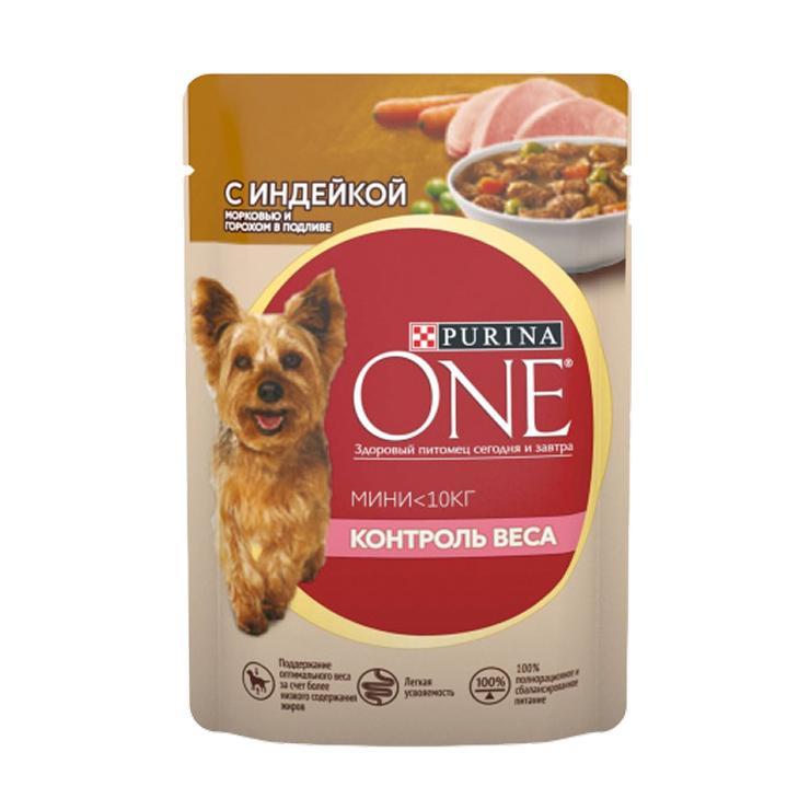 Корм для собак влажный Purina One для контроля веса индейка морковь 85 гр., пауч