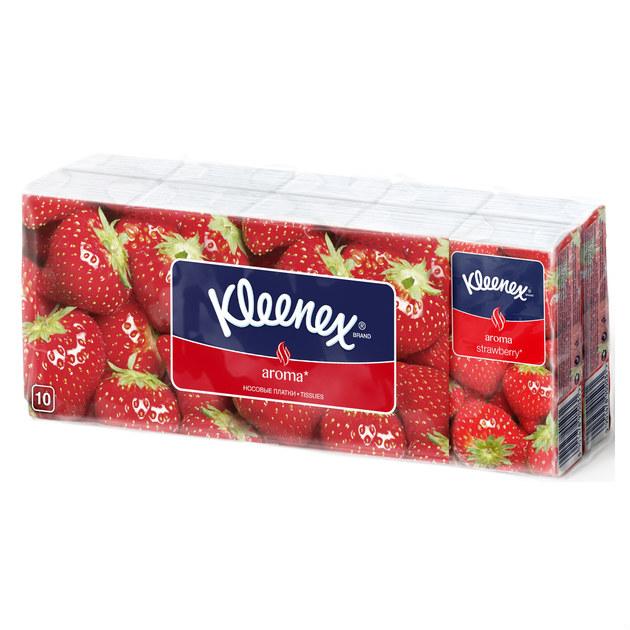 Платки носовые бумажные с ароматом клубники Kleenex, 207 гр., пластиковый пакет