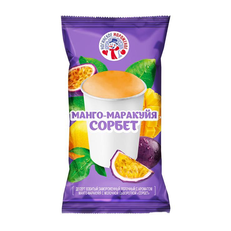 Мороженое пломбир Ногинский сорбет манго-маракуйя в бумажном стаканчике 80 гр., флоу-пак