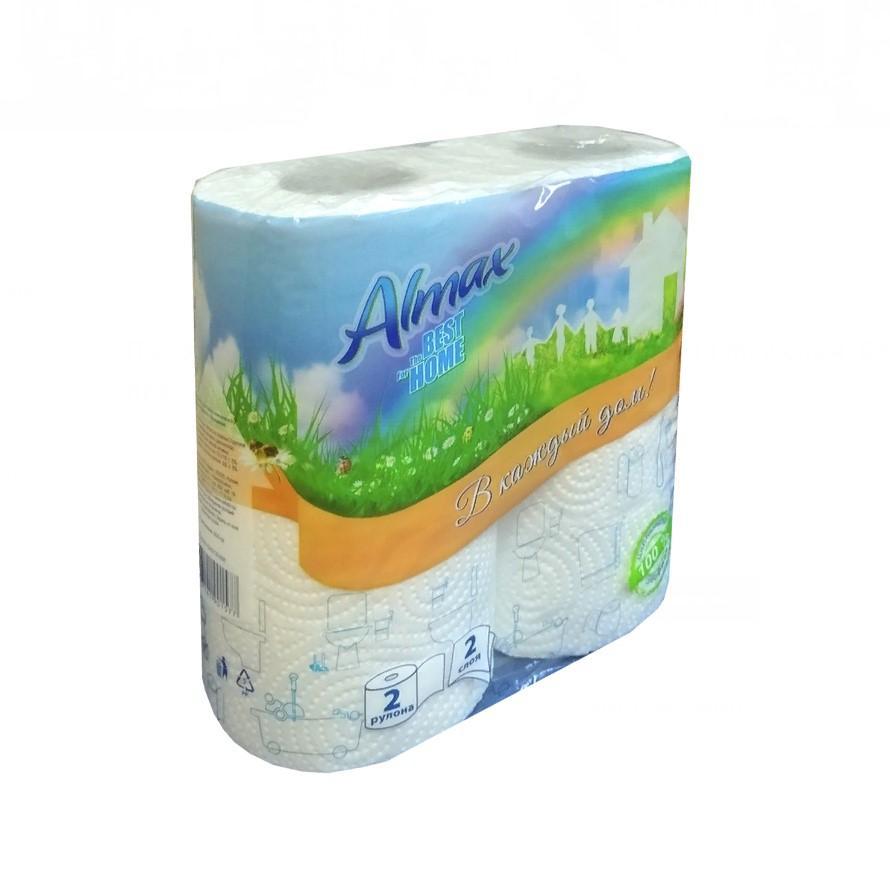 Бумажные полотенца Almax the best for home 2 рулона 2-слойные белые 100% целлюлоза 11 м., пакет