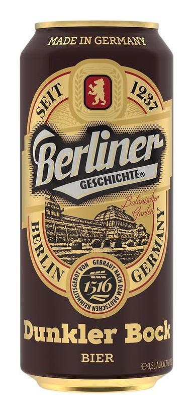 Пиво Berliner Geschichte Dunkler Bock тёмное фильтрованное пастеризованное 6,7% 500 мл., ж/б