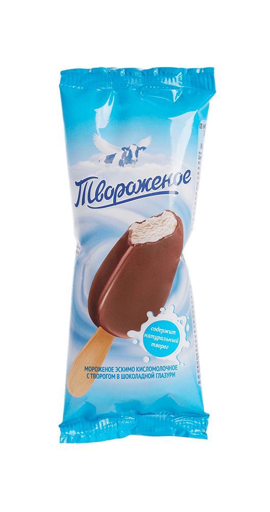 Мороженое эскимо Колибри твороженое кисломолочное с творогом в шоколадной глазури 55 гр., флоу-пак