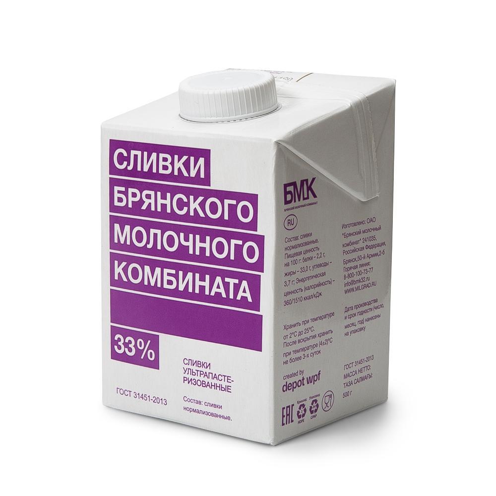 Сливки 33% ультрапастеризованные БМК, 500 гр., тетра-пак
