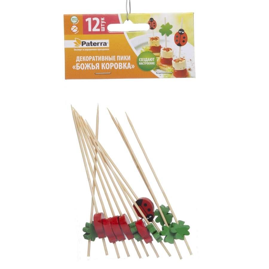 Деко-пики 12 шт., Paterra Божья коровка, пластиковый пакет
