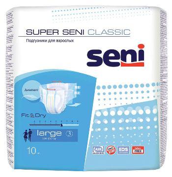 Подгузники для взрослых размер L, 10 шт., Seni Classic Super, пластиковый пакет