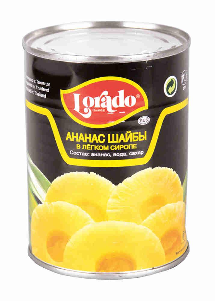 Ананасы Lorado шайбы в сиропе, 580 гр., ж/б