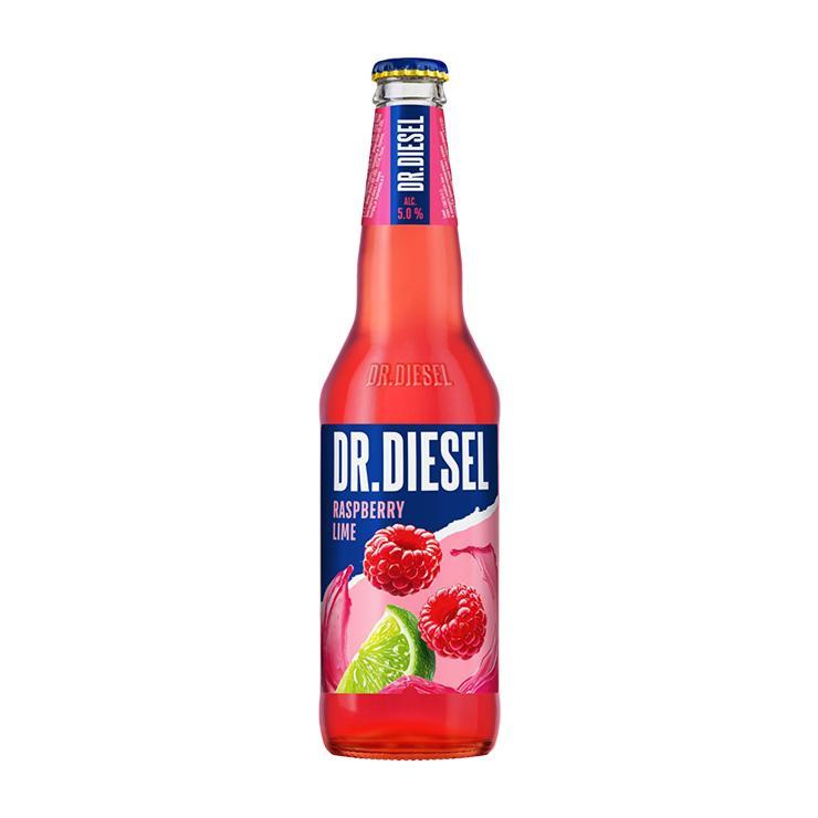 Напиток пивной Dr. Diesel малина лайм светлый фильтрованный пастеризованный 5% 400 мл., стекло