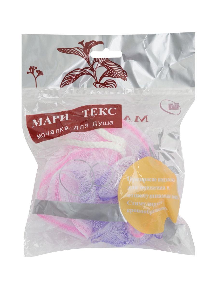 Мочалка круглая двухцветная большая Мари Текс № 801, пластиковый пакет