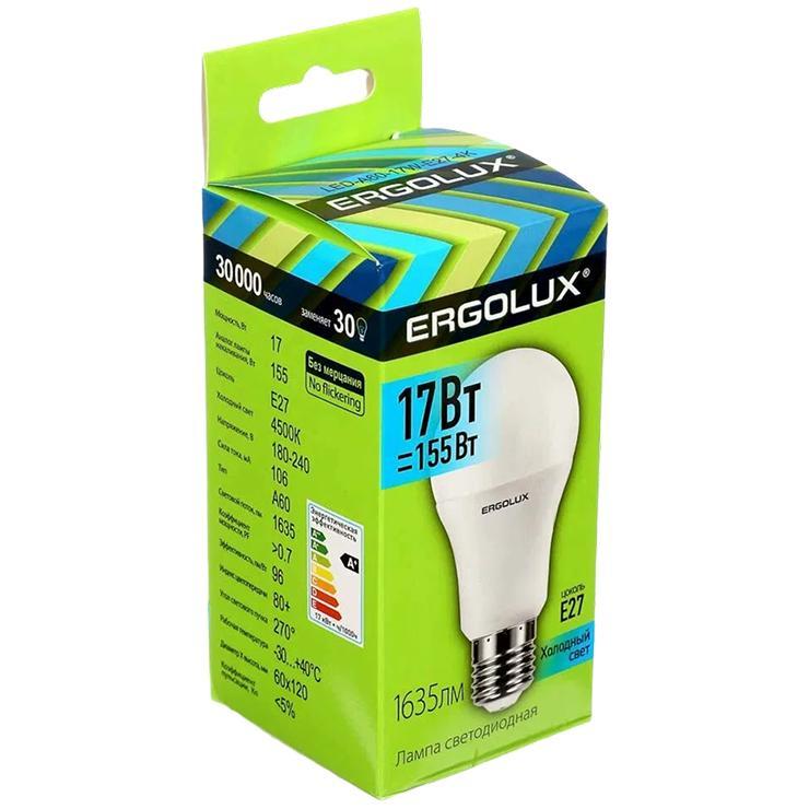 Лампа Ergolux LED-A60-17W-E27-6K (17Вт E27 6500K) ЛОН 1шт, картон