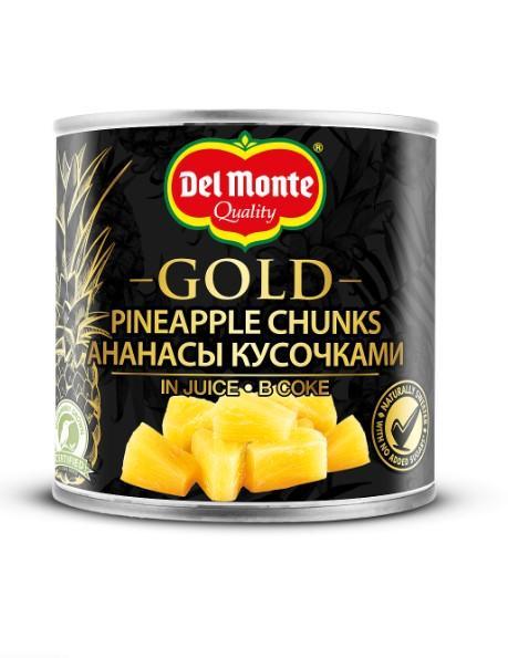 Ананасы Del Monte Gold кусочки в соке Кения, 435 гр., ж/б