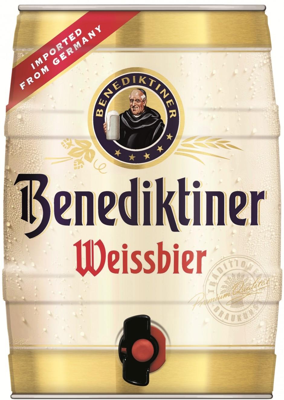 Пиво Benediktiner Weissbier светлое нефильтрованное пастеризованное 5,4% Германия 5 л., ж/б