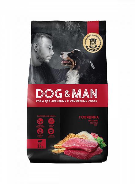 Корм Dog&Man сухой полнорационный для активных и служебных собак с говядиной