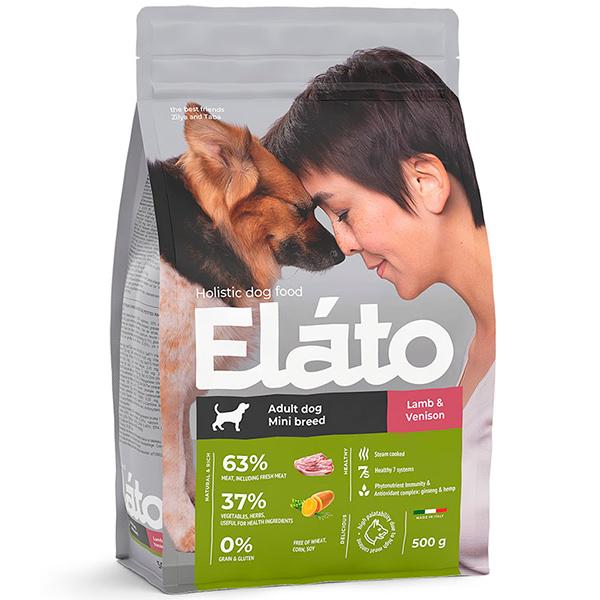 Корм Elato Holistic для взрослых собак мелких с ягненком и олениной, 500 гр., дой-пак
