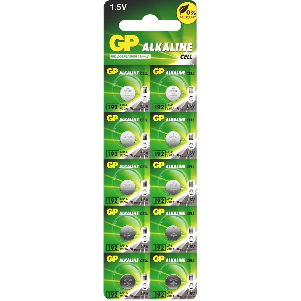 Батарейка GP Alkaline 192 (G3, LR41), алкалиновая, 1 шт., в блистере (отрывной блок), 4891199015533