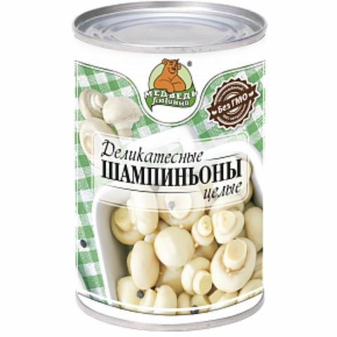 Шампиньоны Медведь любимый целые , 425 гр, ж/б