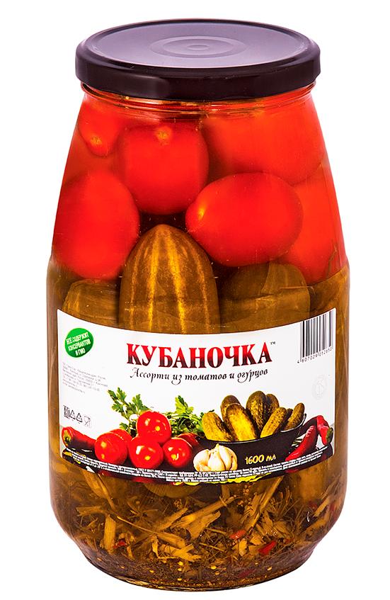 Ассорти овощное Кубаночка томаты и огурцы 1.5 кг., стекло
