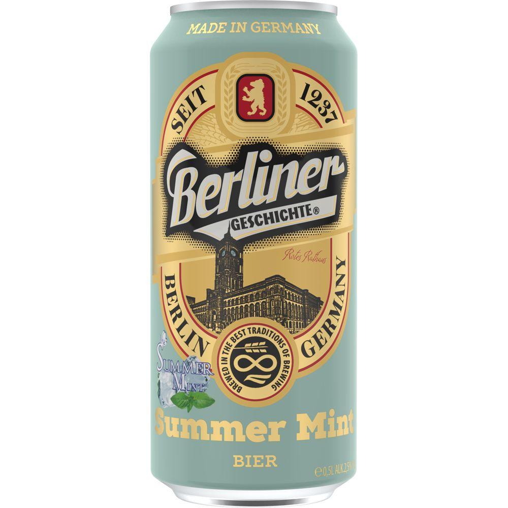 Пивной напиток Berliner Geschichte summer mint Летняя мята светлый фильтрованный пастеризованный 2,5% 500 мл., ж/б