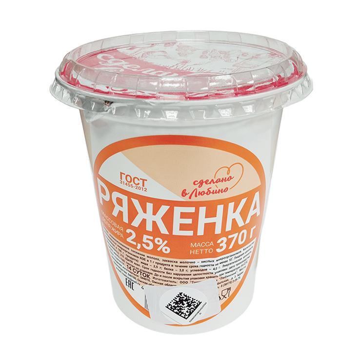 Ряженка Сделано в Любино 2,5% 370 гр., ПЭТ