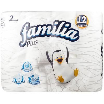Бумага Familia Plus туалетная 2-слоя 12 рул./уп., белая, флоу-пак